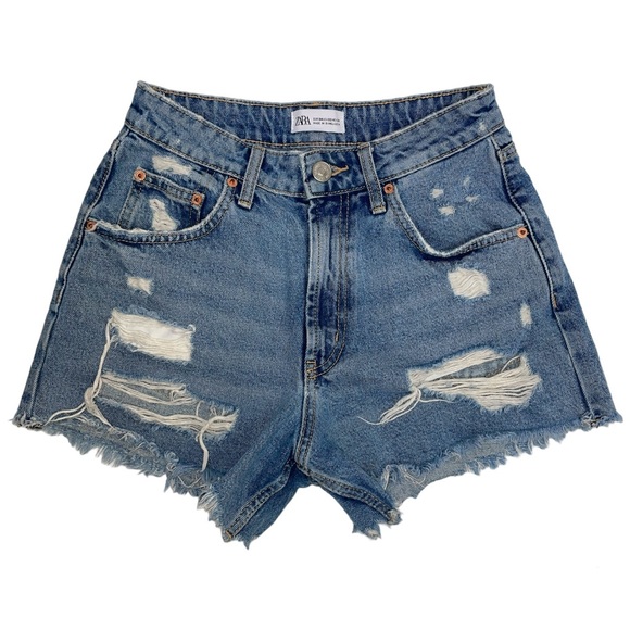 Zara Ripped Denim High Waisted Mom Shorts - Picture 7 of 7